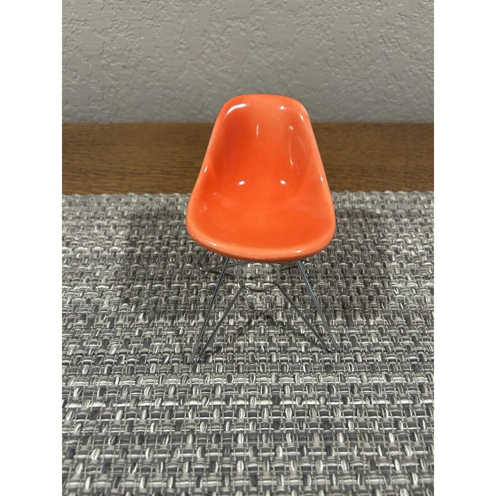Miniature MCM Eames Chair Orange 5” Tall Wire Legs